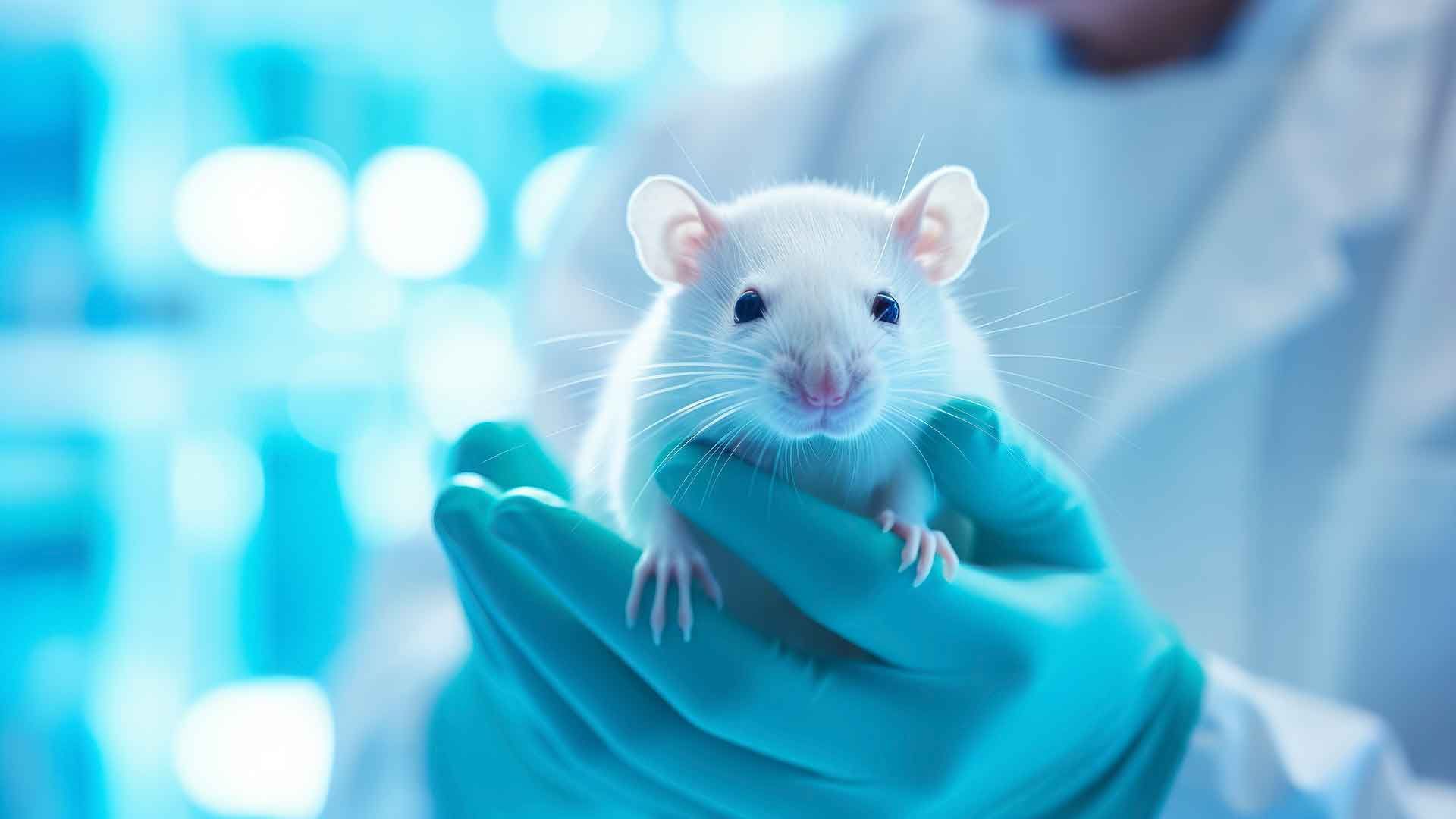 Rata en manos de un investigador
